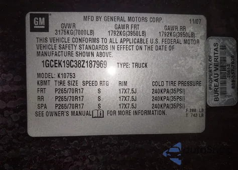 2008 Chevrolet Silverado 1500 Work Truck z USA, uszkodzony, nr VIN 1GCEK19C38Z187969